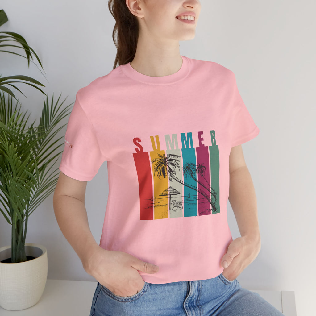 Summer Palm Beach T-Shirt — Vintage Striped Sunset Tee