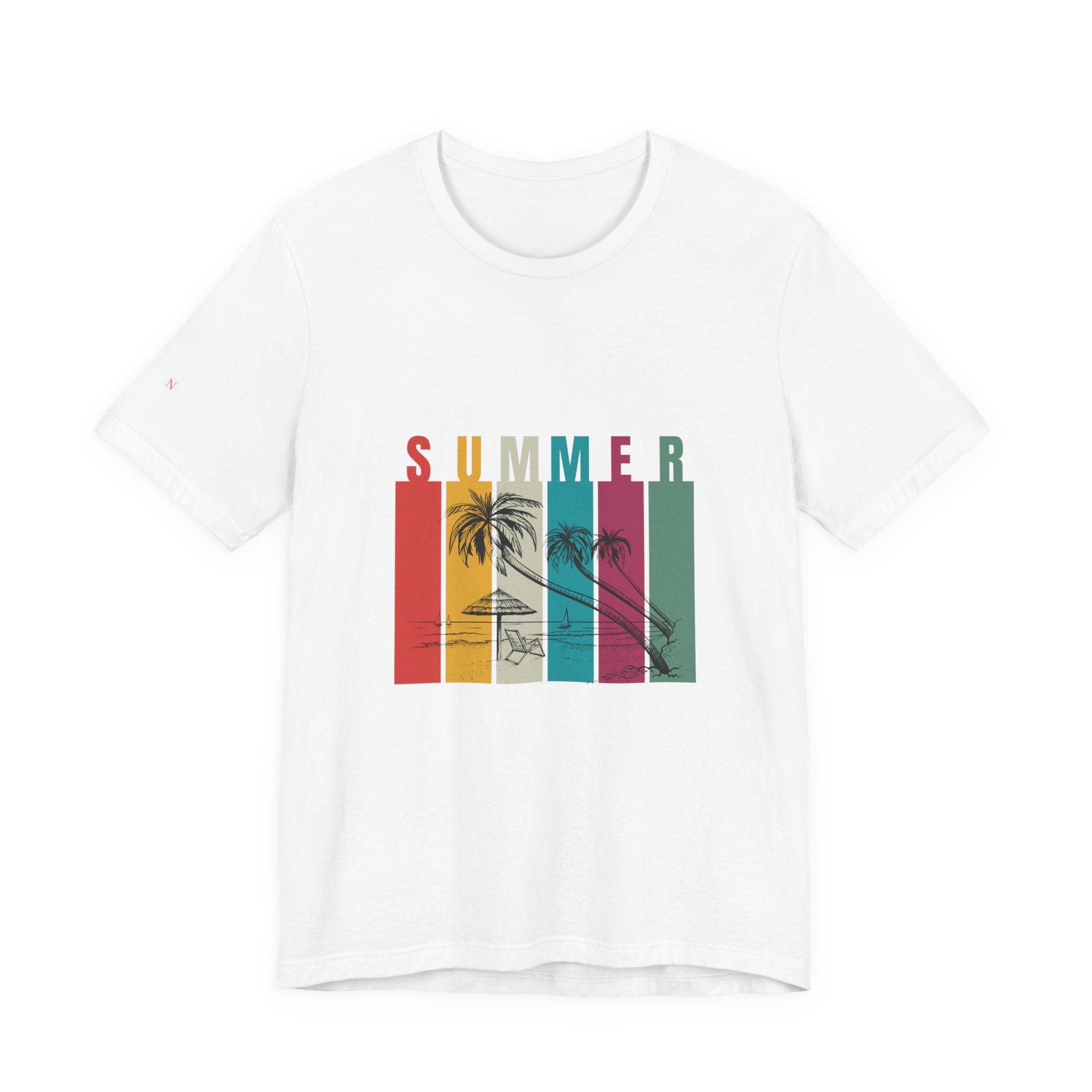 Summer Palm Beach T-Shirt — Vintage Striped Sunset Tee