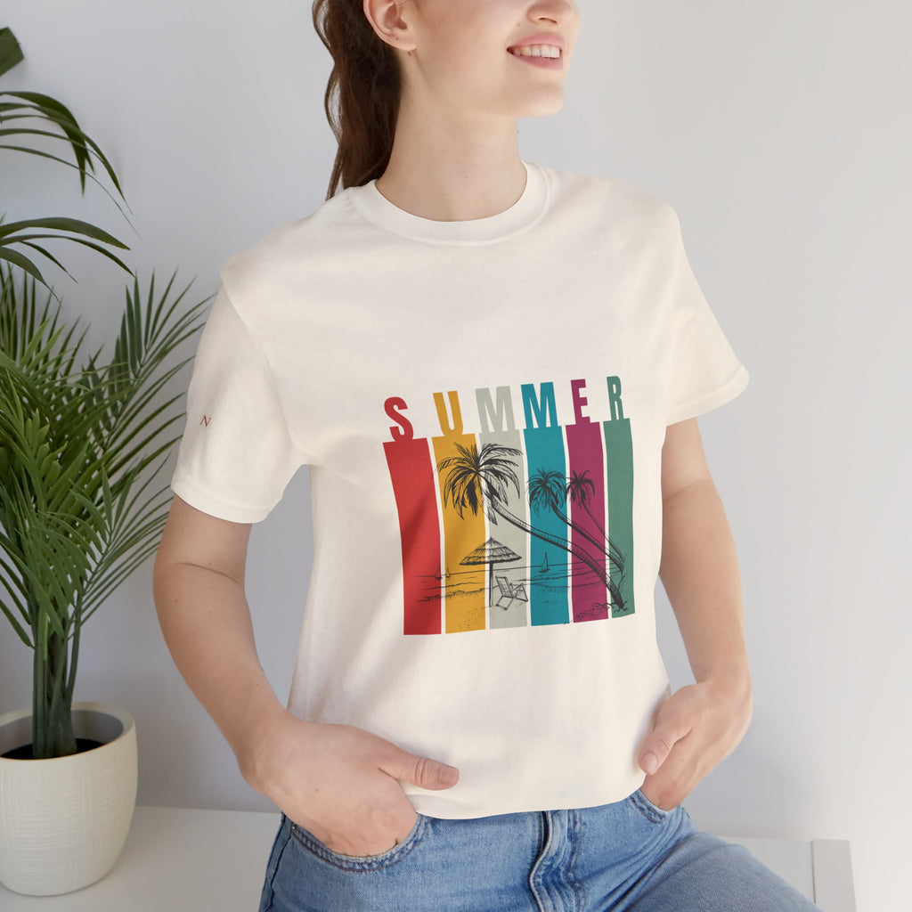 Summer Palm Beach T-Shirt — Vintage Striped Sunset Tee