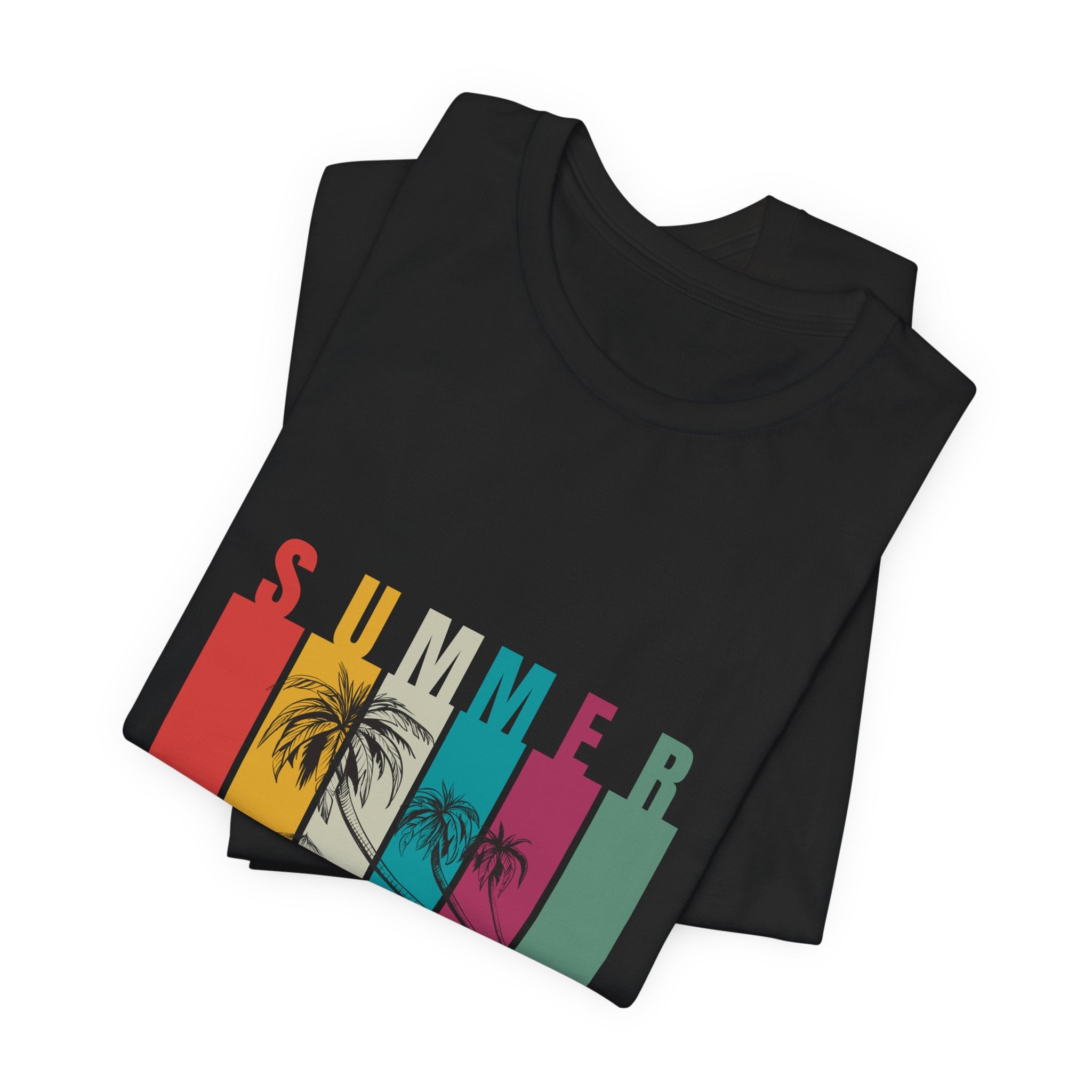 Summer Palm Beach T-Shirt — Vintage Striped Sunset Tee