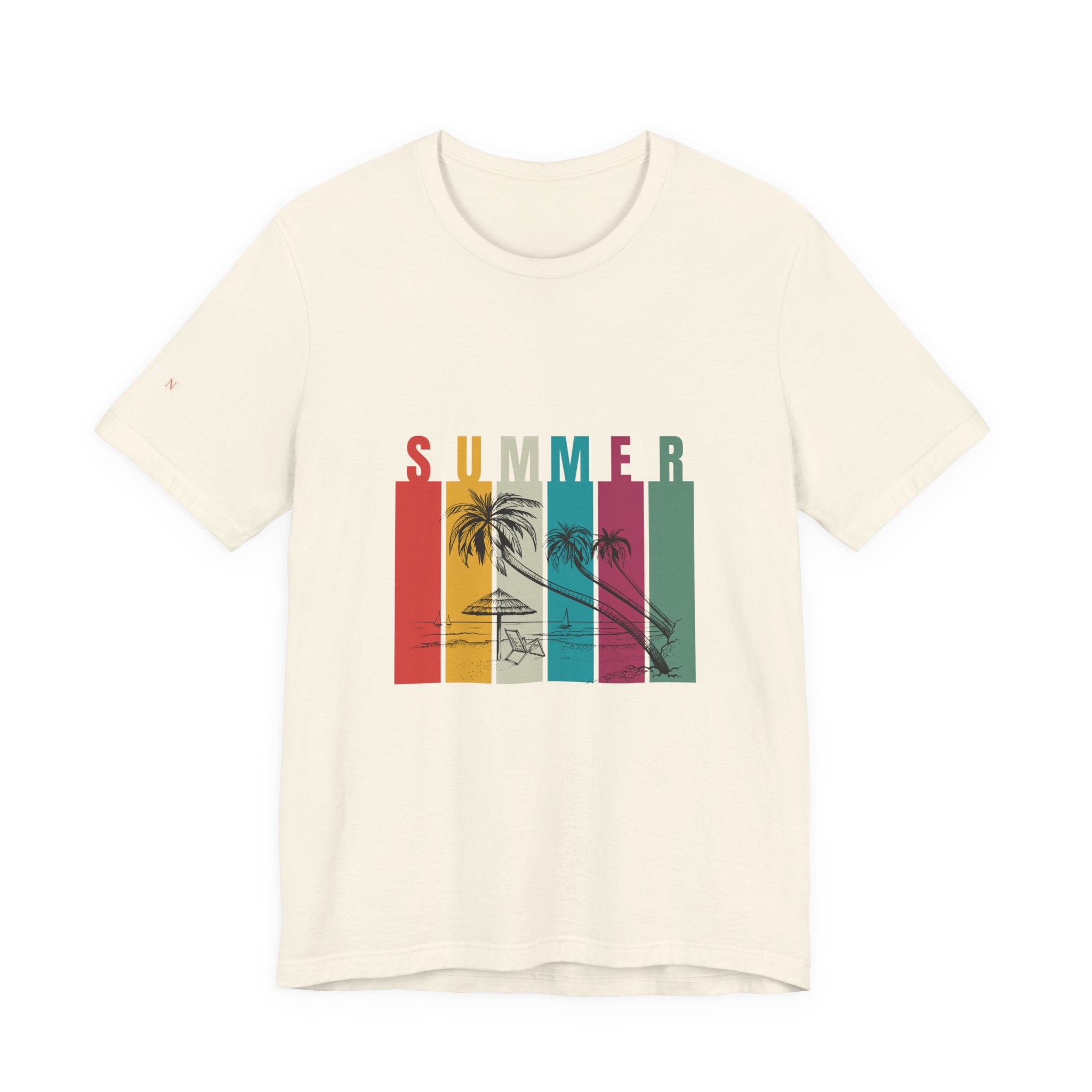 Summer Palm Beach T-Shirt — Vintage Striped Sunset Tee