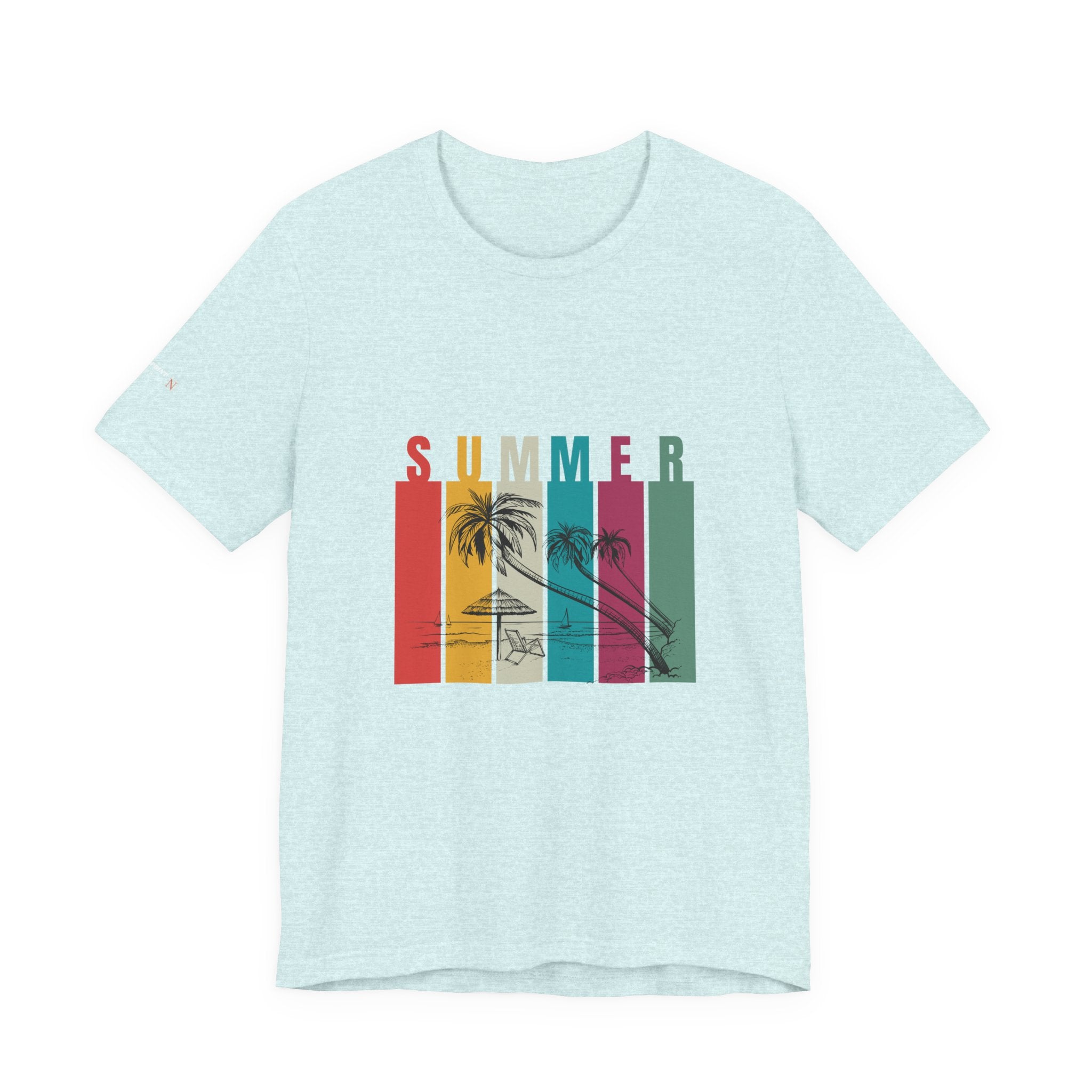 Summer Palm Beach T-Shirt — Vintage Striped Sunset Tee