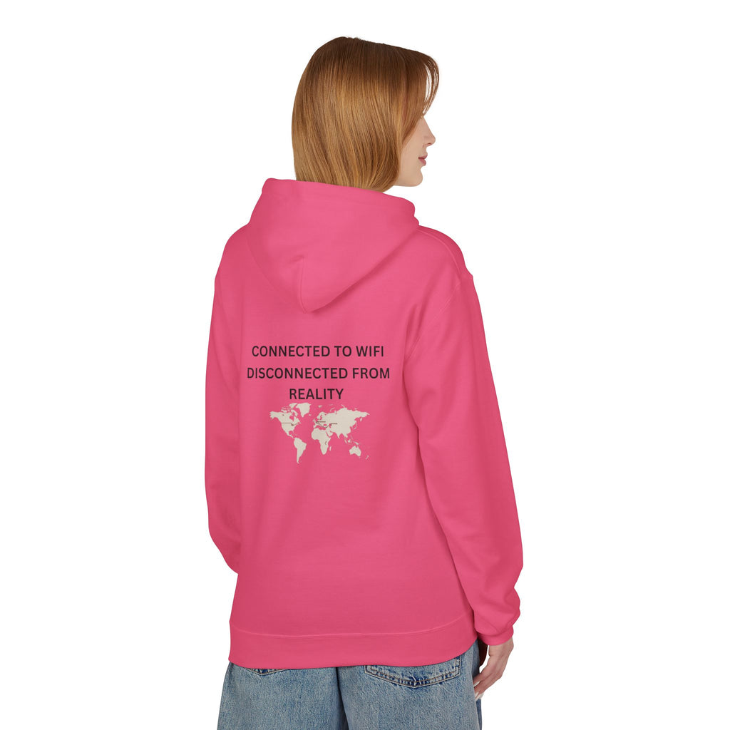 Connected to WiFi, Disconnected from Reality Hoodie – Minimal World Map Tech Travel Pullover