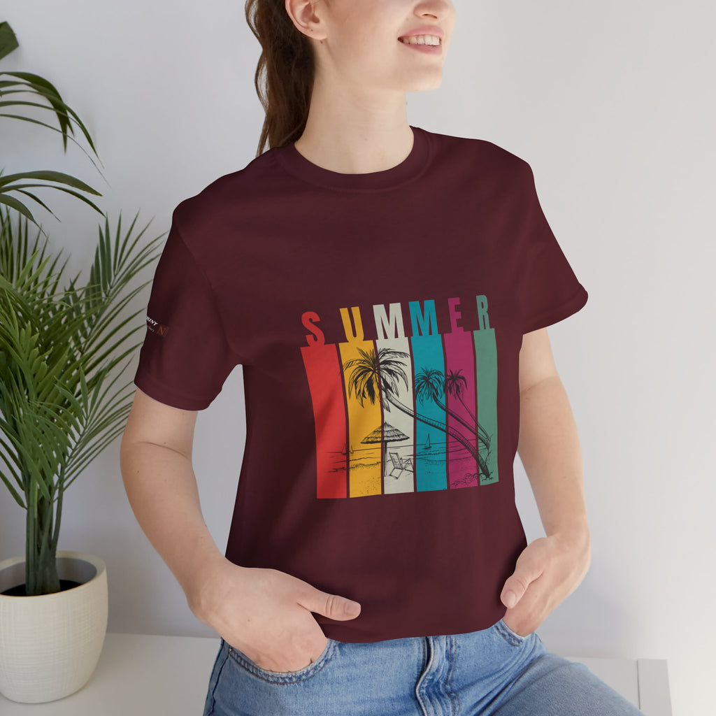 Summer Palm Beach T-Shirt — Vintage Striped Sunset Tee