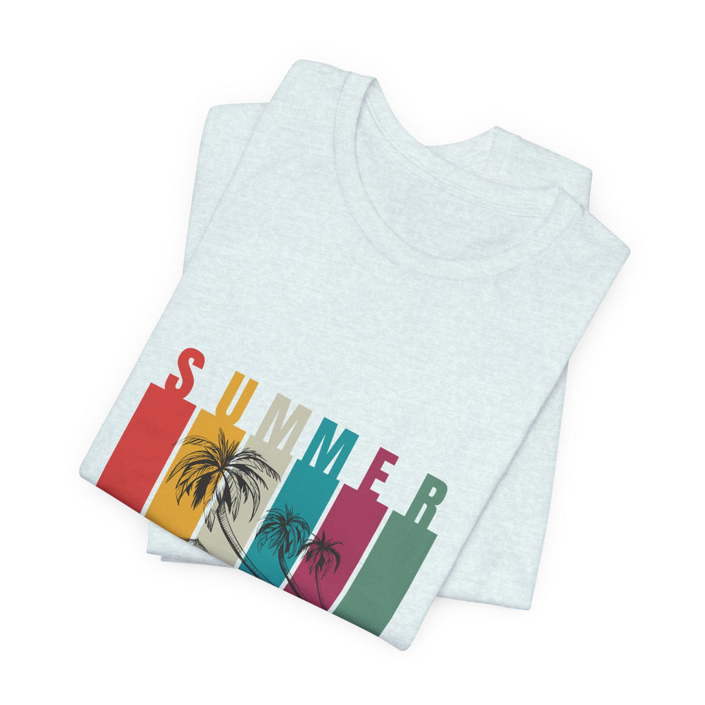 Summer Palm Beach T-Shirt — Vintage Striped Sunset Tee